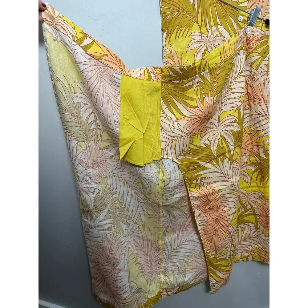 Tahari NWT Women’s Tropical Two Piece Faux Wrap Skirt 100% Linen Set size Medium